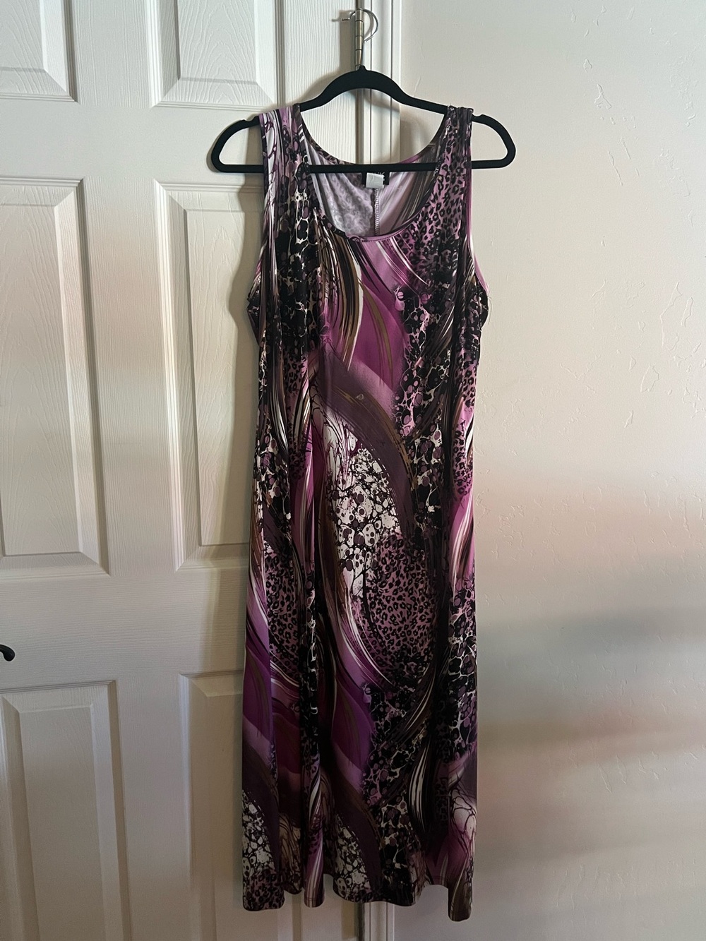 “MSK Women 1X Purple Abstract Leopard Print Sleeveless Midi Dress”